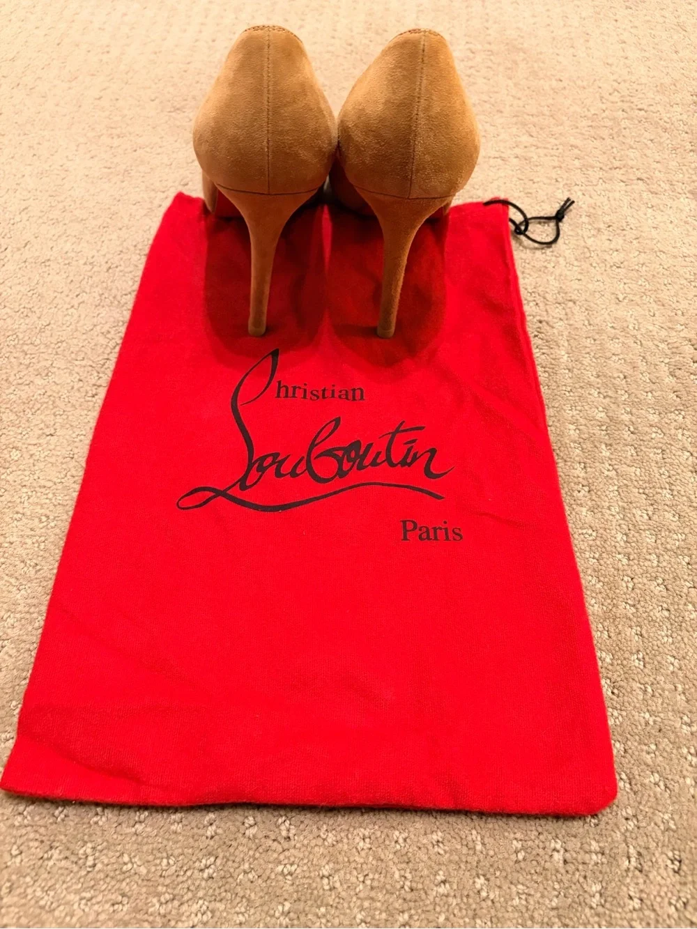 Christian Louboutin Tan Suede Round-Toe Pumps
